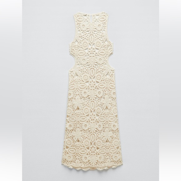 Zara LONG KNIT DRESS WITH CUT OUTS. Ecru. Size S. New with Tags. - Picture 5 of 6